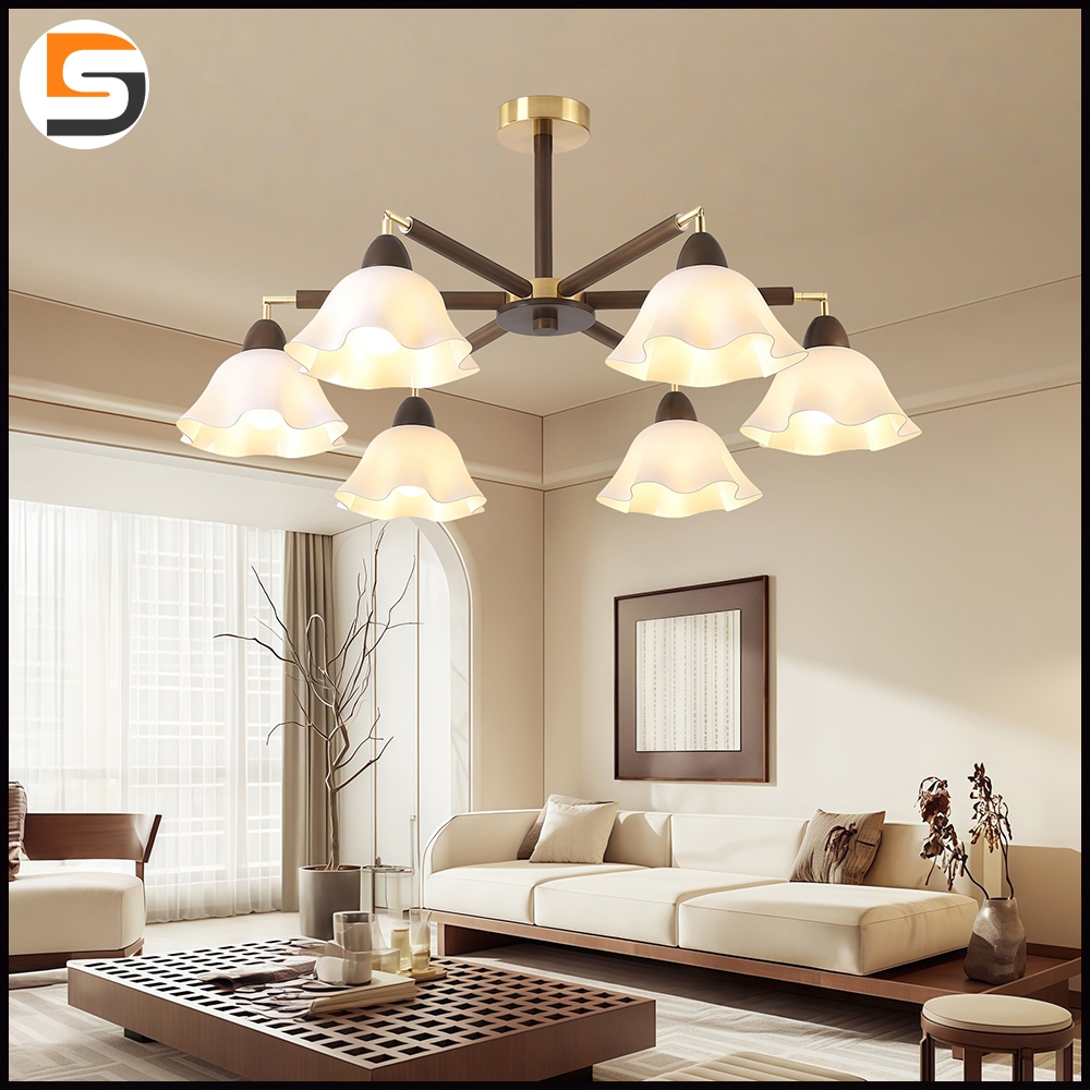 LED ห้องรับแขก โคมไฟระบาย แสงสามสี ไม้แท้ ทันสมัย ห้องนอน โรงแรม ห้องทานอาหาร โคมไฟเพดาน