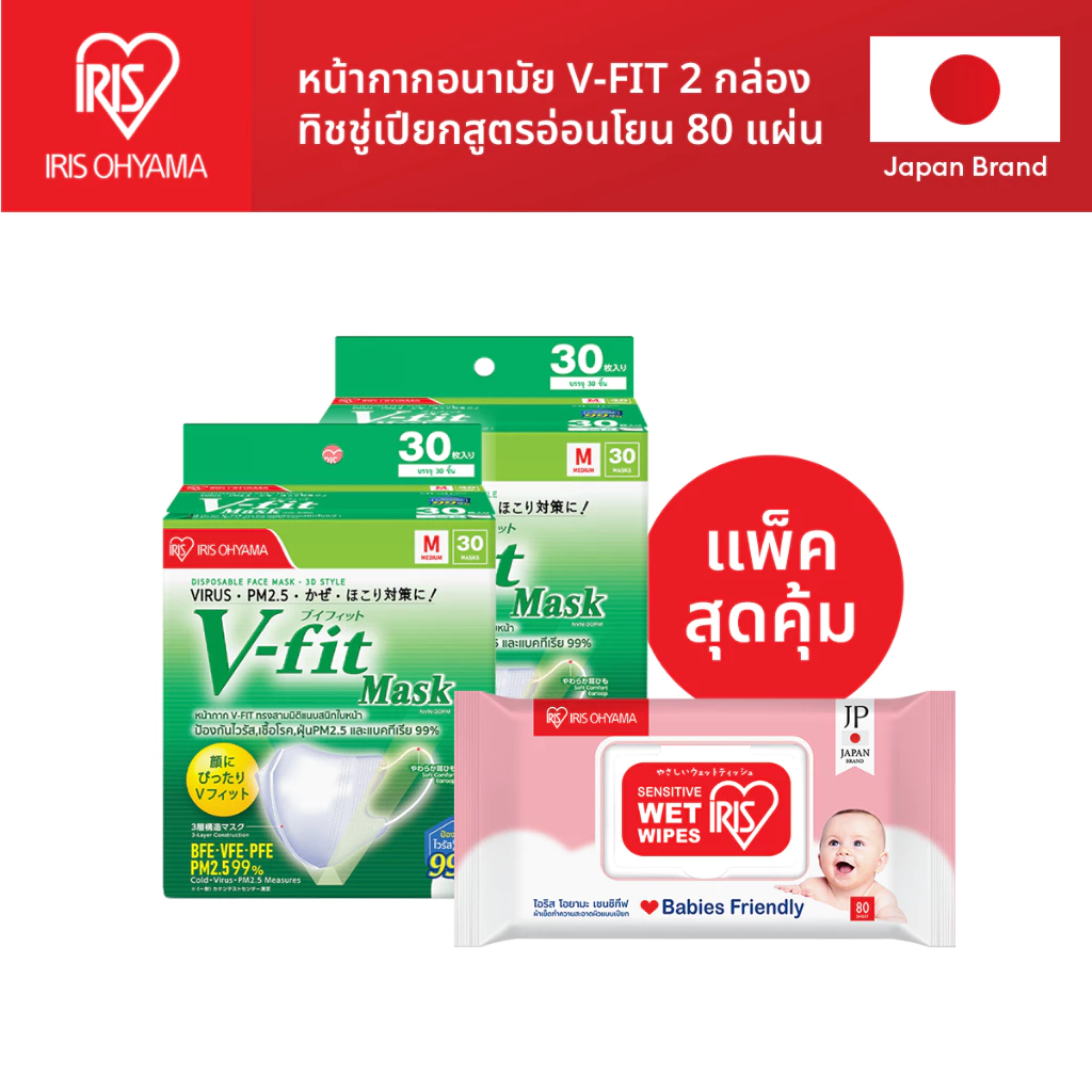 IRIS OHYAMA ไอริส โอยามะ หน้ากากอนามัย V-fit แบบกล่อง 30 ชิ้น แพ็ค 2 กล่อง และ 3 กล่อง + แผ่นมาส์ตาอุ่น/ทิชชู่เปียก thumbnail 6