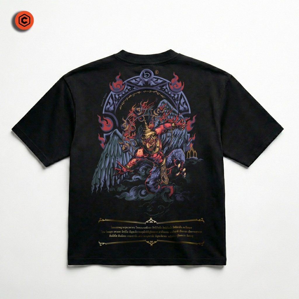 เสื้อยืด Hexagon_C คอกลมสีดำ ลาย พญาครุฑราชันย์ (Heaven Talon)
