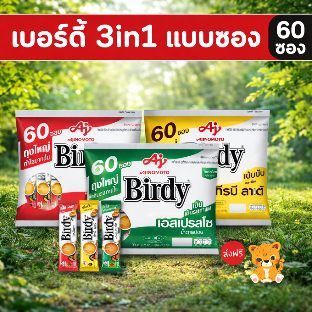 (60 ซอง) กาแฟเบอร์ดี้ 3 in 1 โรบัสต้า กลิ่นหอมละมุน ดื่มง่าย