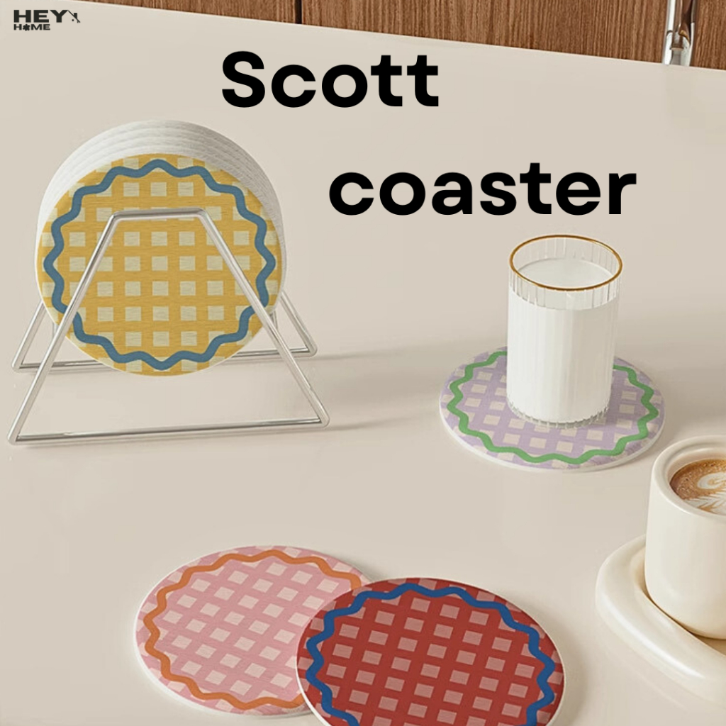 Heyhome ที่รองแก้วซับน้ำ Scott Coasters แผ่นหินรองแก้ว ดูดซับน้ำ สไตล์มินิมอล