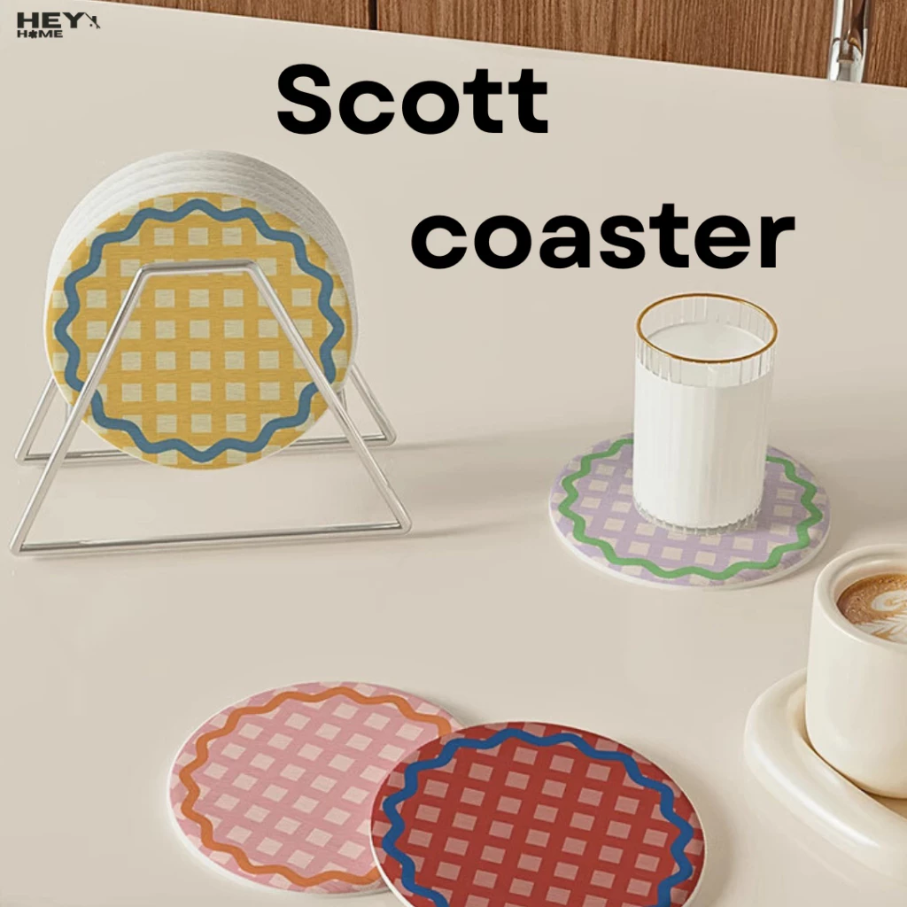 Heyhome ที่รองแก้วซับน้ำ Scott Coasters แผ่นหินรองแก้ว ดูดซับน้ำ สไตล์มินิมอล