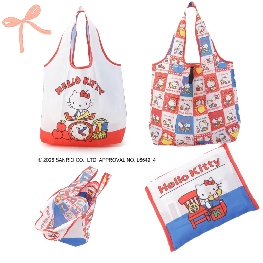 New!!พร้อมส่ง Eco bag แบบพับได้ ลาย Hello Kitty สินค้าลิขสิทธิ์แท้ Sanrio Japan🇯🇵