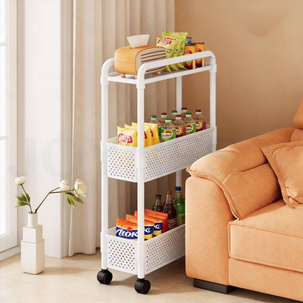 JOYNEST ชั้นวางของแบบมีช่องว่าง 3/4 ชั้น เคลื่อนย้ายได้พร้อมล้อ ชั้นวางของ ช่องว่าง ครัว ชั้นเก็บของ - 5