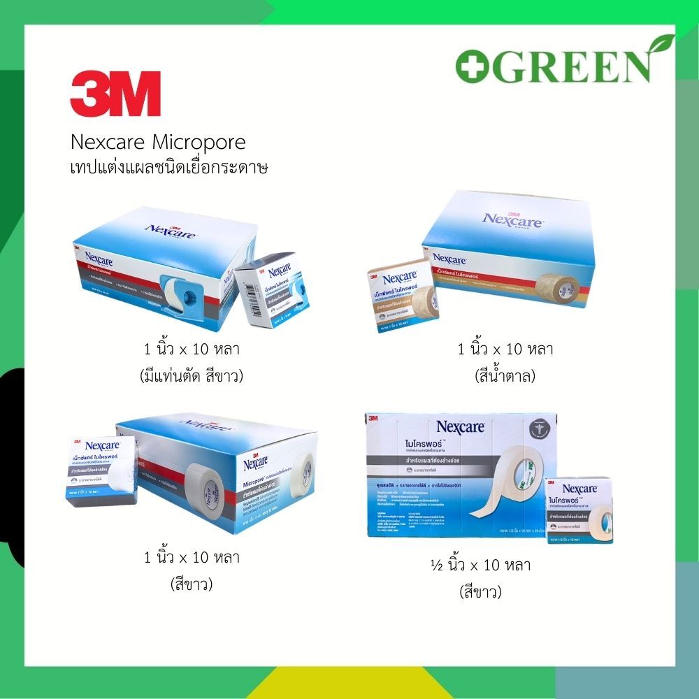 (ยกกล่อง) 3M Nexcare Micropore เทปแต่งแผล ปิดแผล ผ้าก๊อส แบบเยื่อกระดาษ