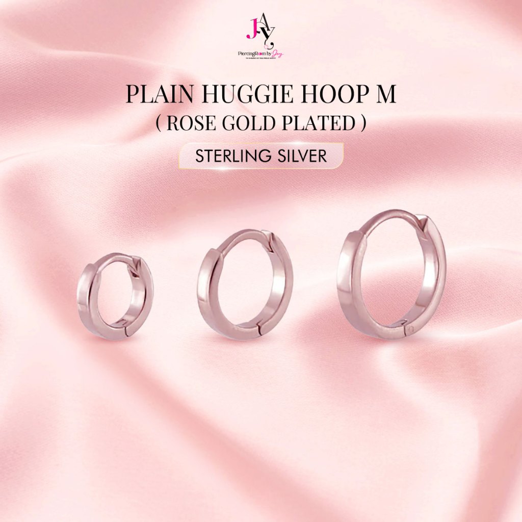 Piercingroom by Jay Plain Huggie Hoop M (Rose Gold Plated) เงินแท้ (ราคาต่อชิ้น)