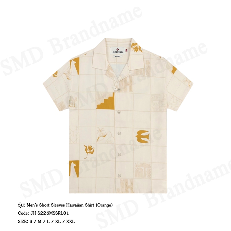 John Henry เสื้อเชิ้ตแขนสั้นผู้ชาย รุ่น Men's Short Sleeves Hawaiian Shirt (Orange) Code: JH S225MSS