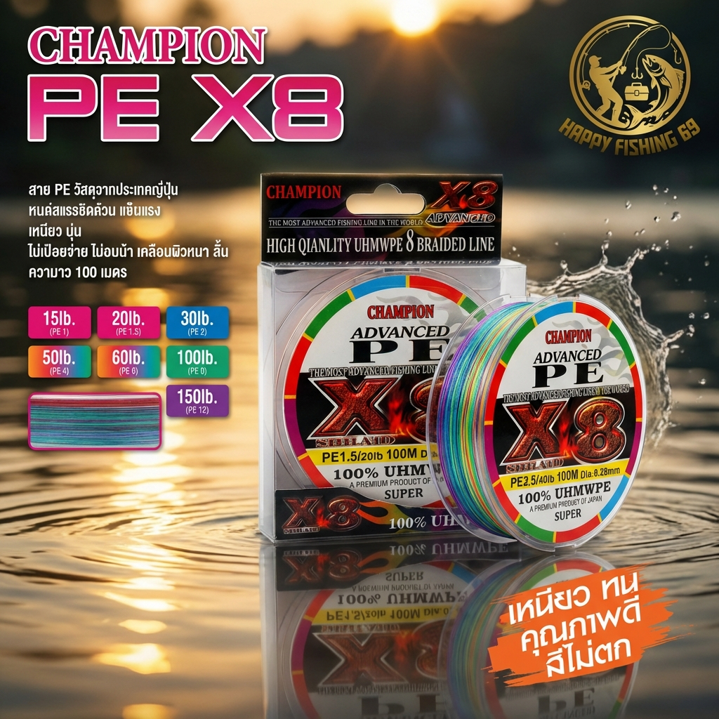 [item061] สาย PE พีอี ถัก8 PE CHAMPION AdvanceX8 100m ขนาด 20lb ถึง 50lb