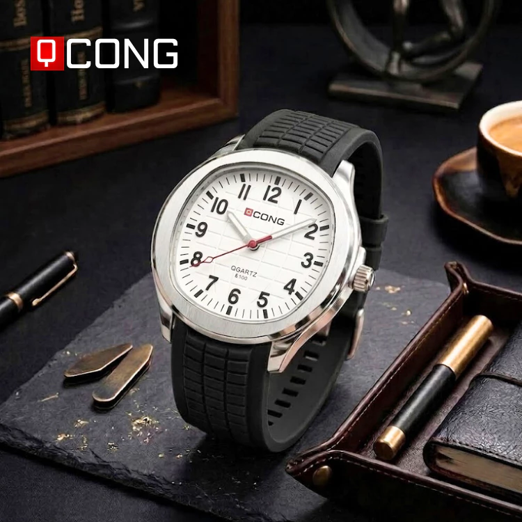 นาฬิกาข้อมือผู้ชาย QCONG รุ่น Classic ด้วยดีไซน์หน้าปัดตัวเลขที่อ่านง่ายและชัดเจน