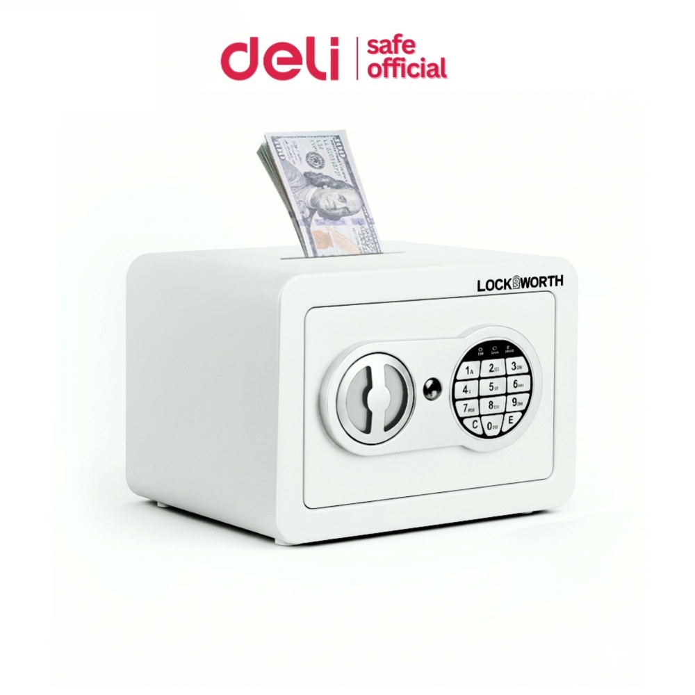 Deli ตู้เซฟ ตู้นริภัย ระบบล็อคกุญแจและรหัสผ่าน มีช่องหยอดข้างบน มีกุญแจฉุกเฉิน ดีไซน์สวย Safe box