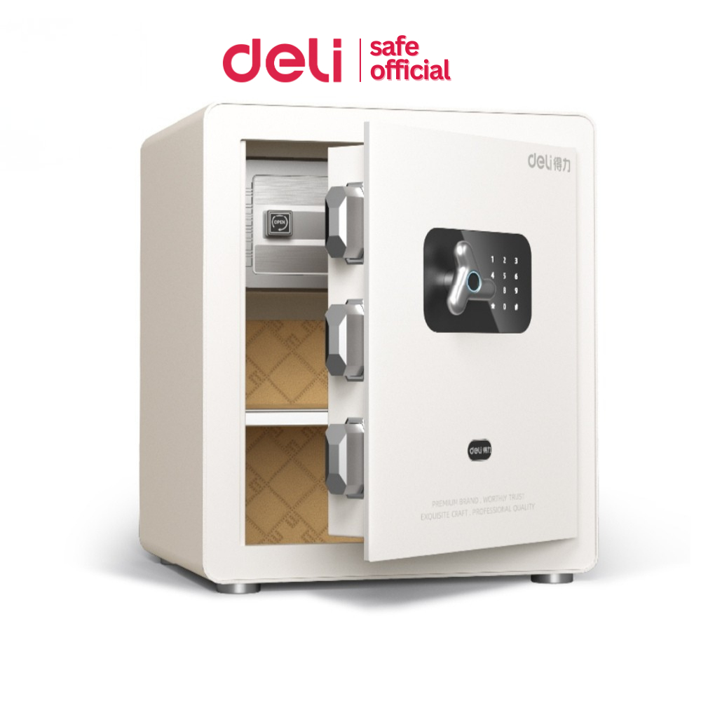 Deli ตู้เซฟ ตู้เซฟนิรภัย ตู้เซฟสแกนนิ้ว 4 ระบบ รับประกัน 1 ปี ทนทาน กันไฟ มีกุญแจฉุกเฉิน  Safe Box