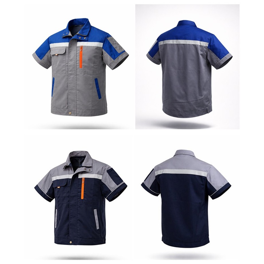เสื้อทำงานแขนสั้น รุ่นซิปหน้า แขนสั้น ขนาด S-6XL