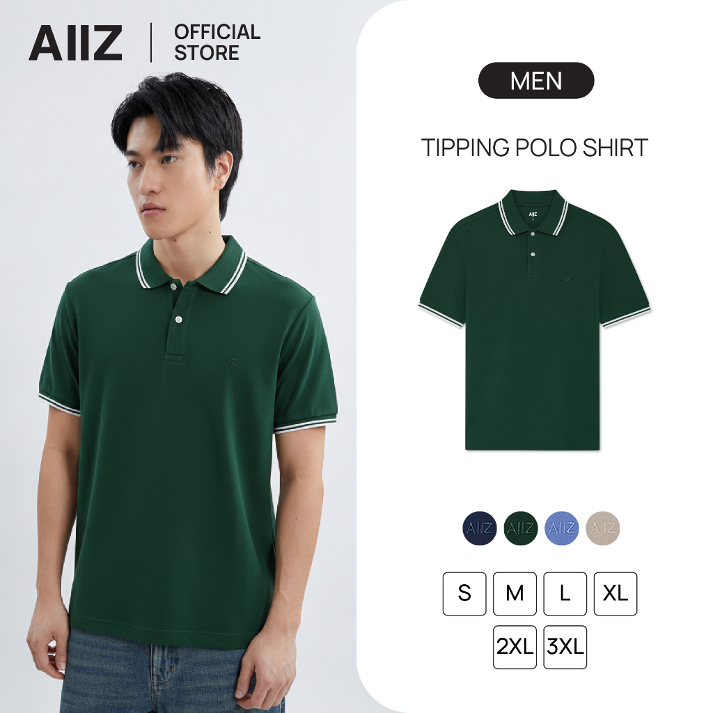 AIIZ เสื้อโปโลผู้ชาย ทอริ้วปลายปก