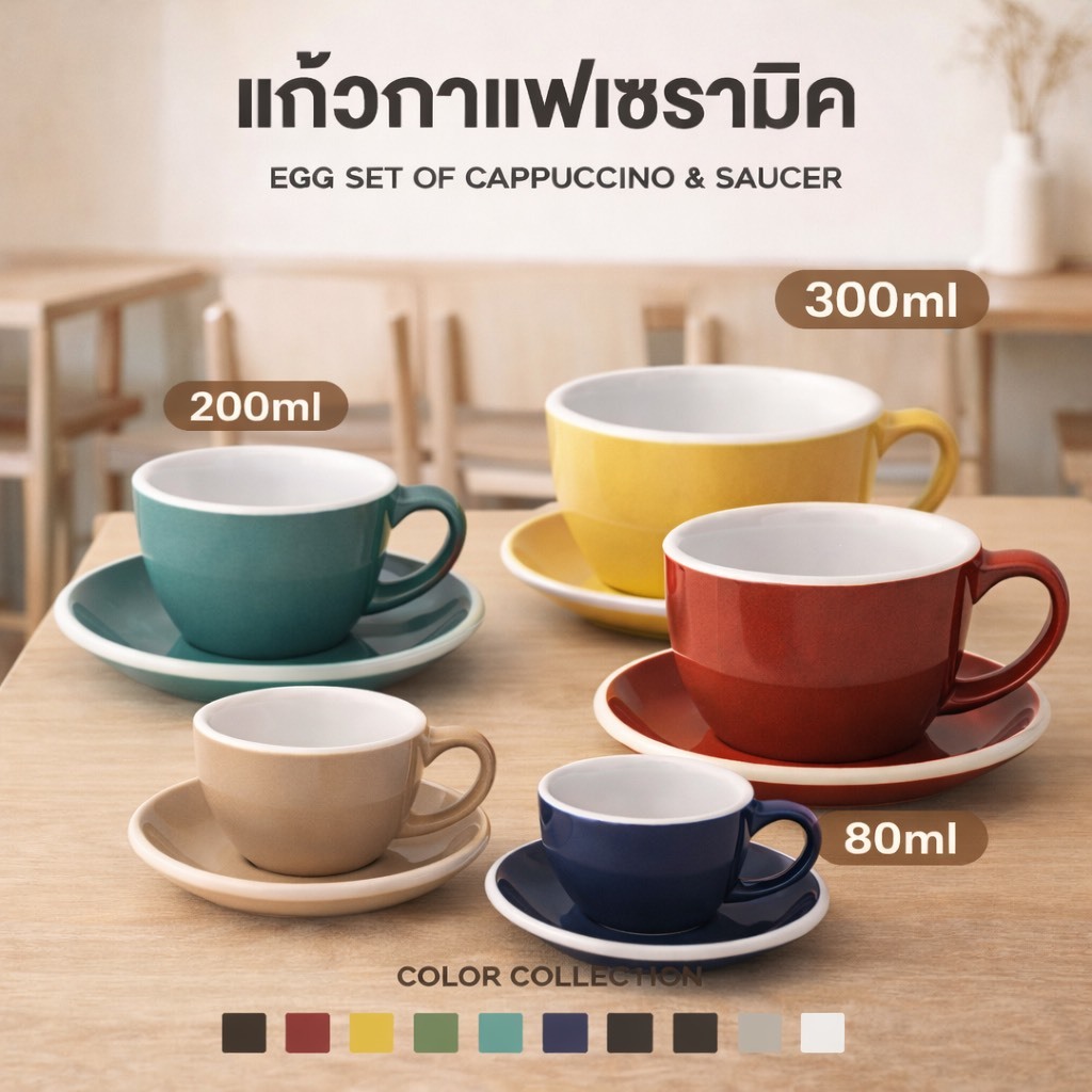 แก้วกาแฟ เซรามิค ขอบขาว Loveramics ชุดแก้วกาแฟ 80 / 200 / 300 mL สำหรับ ร้านอาหาร ร้านกาแฟ