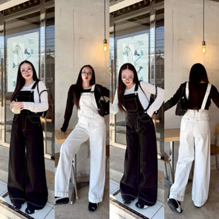 เอี๊ยมกางเกงยีนส์ทรงกระบอก เดินตะเข็บ แต่งกระเป๋าหน้า