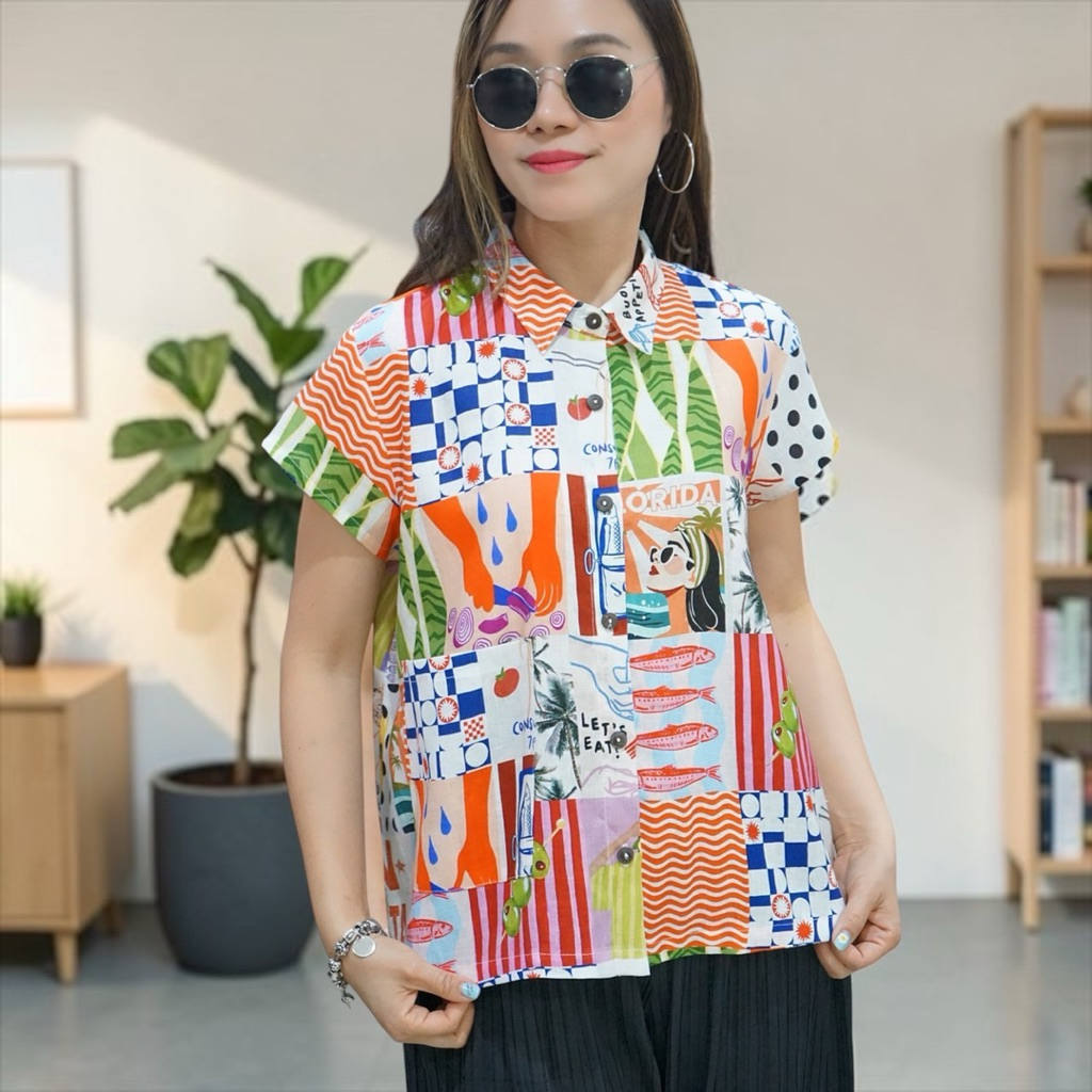 5th Jan เสื้อเชิ้ต คอปก แขนสั้น กระดุมผ่าหน้า กระเป๋าแปะหน้าล่าง หน้าสั้น-หลังยาว ผ้าลินินแท้ 100% “