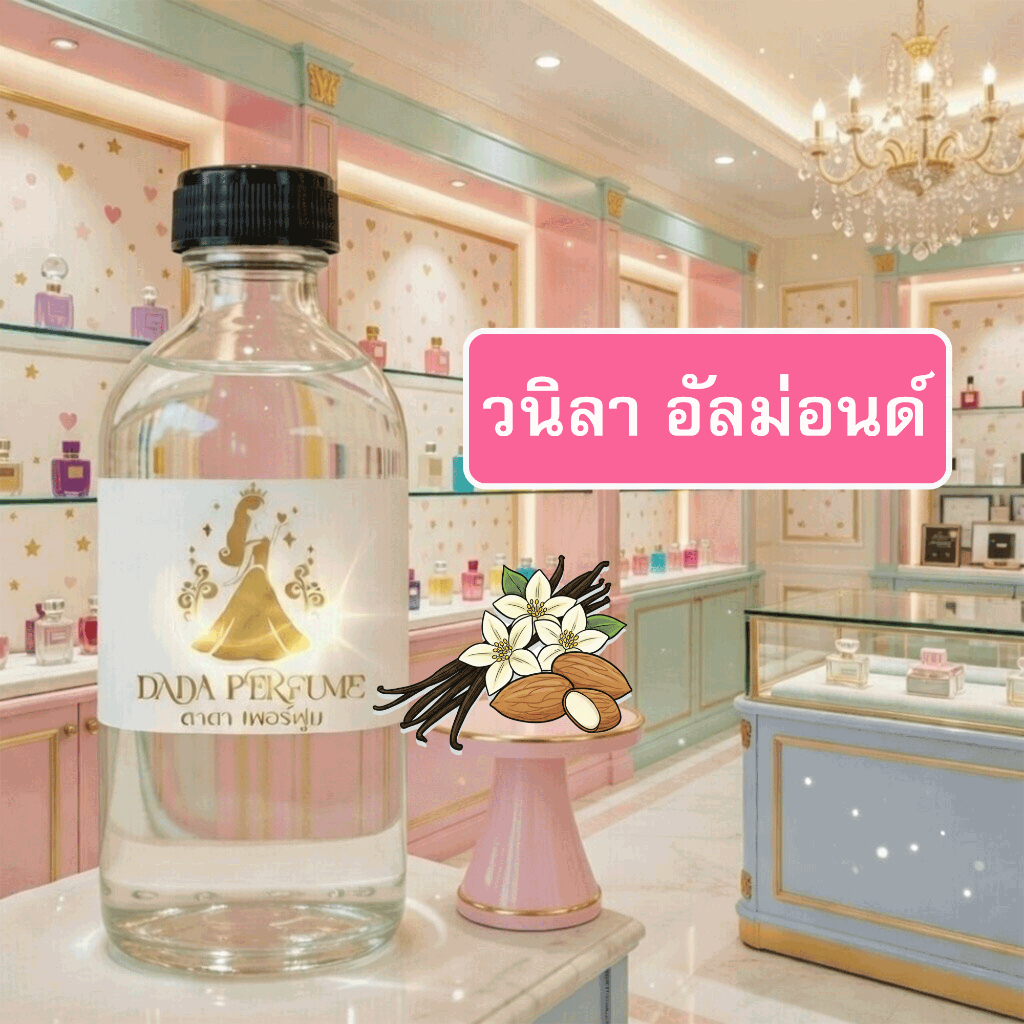 กลิ่น วนิลา-อัลม่อนด์ น้ำหอมพร้อมใช้ ปริมาณ 125 ml. แถมฟรีขวดสเปร์ย 10 ml. 1 ขวด ซื่อ 10 ฟรี 1 ขวด