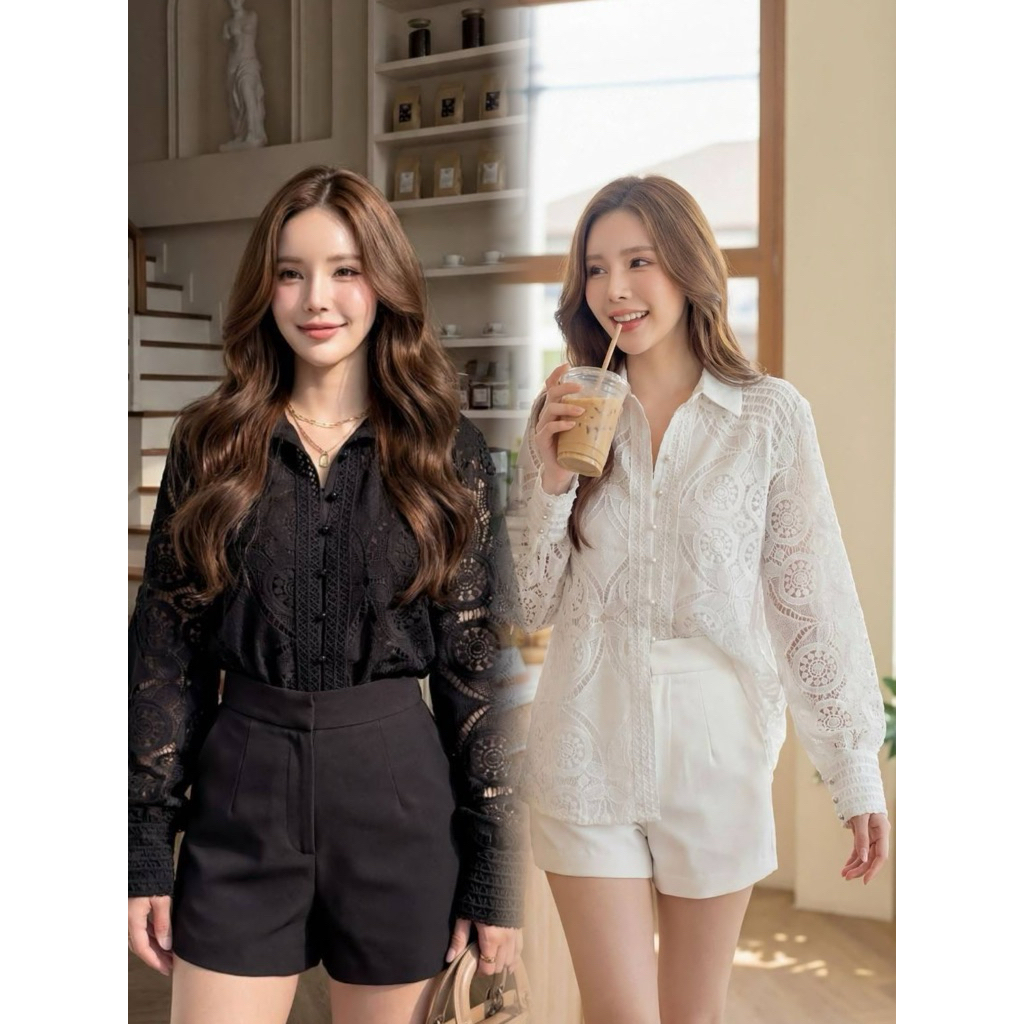 #Cotton Candy🍭เสื้อลูกไม้ฉลุ New dreamy korea shirt