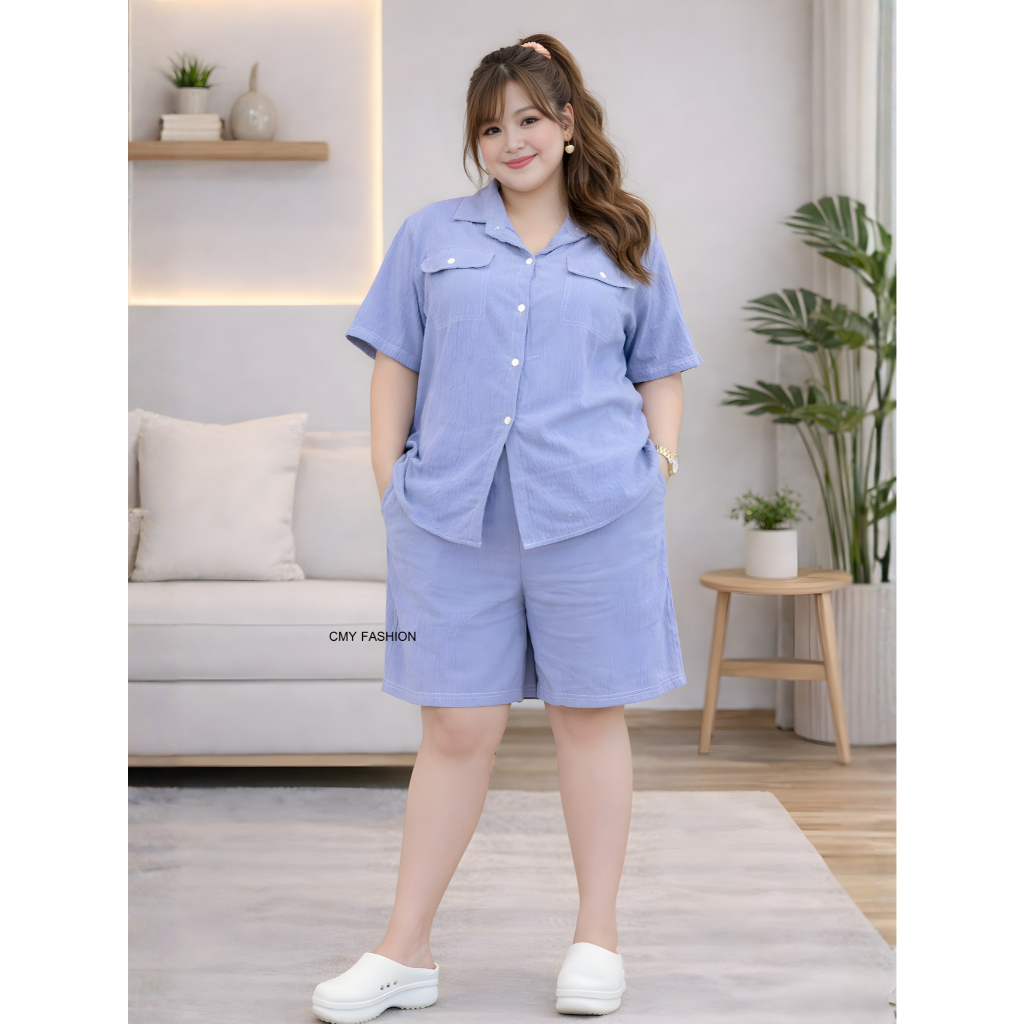 ชุดเซ็ทสาวอวบ ไซส์ใหญ่ เสื้อคอปก แขนสั้น กางเกงขาสั้น ผ้าสปันอัดลายย่น เนื้อผ้าใส่สบาย ใส่ได้ทั้งชายและหญิง cb588# ราคา ถูกที่สุด ดีลบีเคเค แกลเลอรีภาพที่ 9
