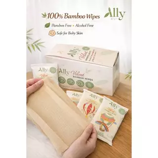 (ยกกล่อง 12 แพ็ค) Ally Velvet Bamboo Wipes ผ้าเปียกเยื่อไผ่แอลลี่เวลเวดแบมบูไวพส์