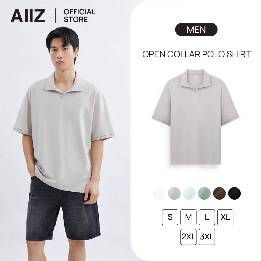 AIIZ เสื้อโปโลผู้ชายคอวีผ้ายืด AIIZ Men's Open Collar Polo Shirt