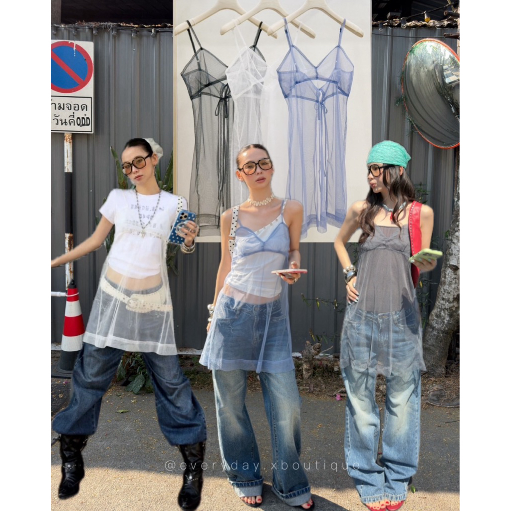 𝗟𝗨𝗠𝗔 𝗦𝗛𝗘𝗘𝗥 𝗗𝗥𝗘𝗦𝗦🤍🩵🩶(450฿) onseason เดรสสายเดี่ยวผ้าซีทรูสุดละมุน เป็นไอเท็มที่ใส่เป็นเลเยอร์ บอกเลยเ