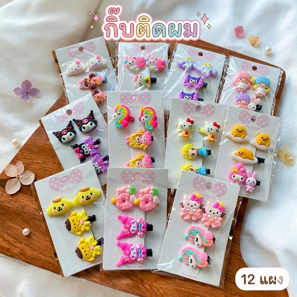 12 แผง กิ๊บติดผมตัวการ์ตูน  c0805