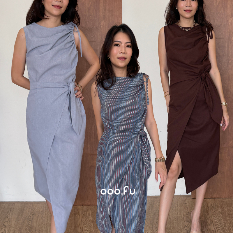 OOO.FU- Millie Wrap Dress เดรสแขนกุด ผูกเอว