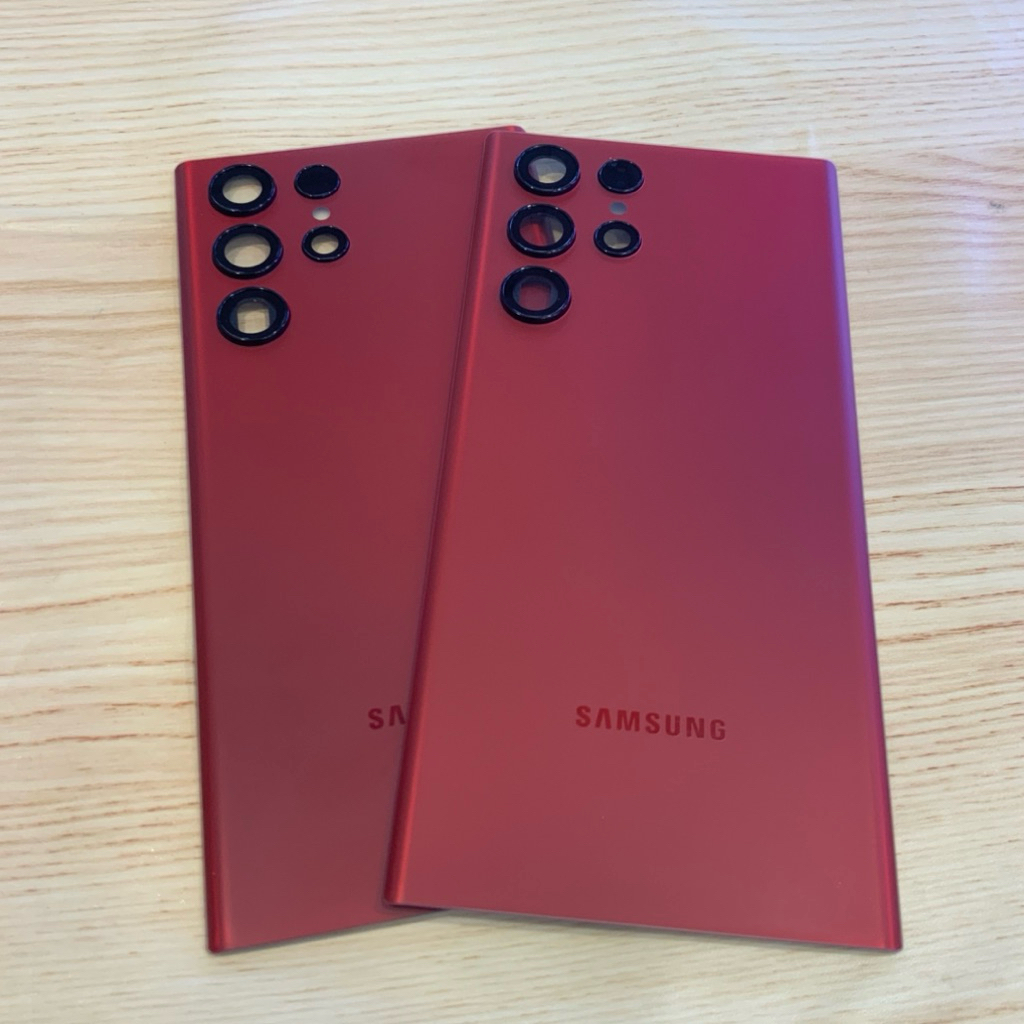 Back cover ฝาหลัง For Galaxy S22 ultra  พร้อมเลนส์กล้อง สีแดง หรือสี เบอร์กันดี Burgundy พร้อมกาวยาว 1 หลอด