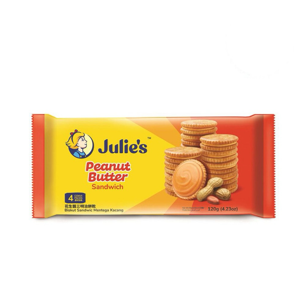 Julie’s Peanut Butter Sandwich บิสกิตสอดไส้เนยถั่ว 120 กรัม ขนมนำเข้าจาก Malaysia
