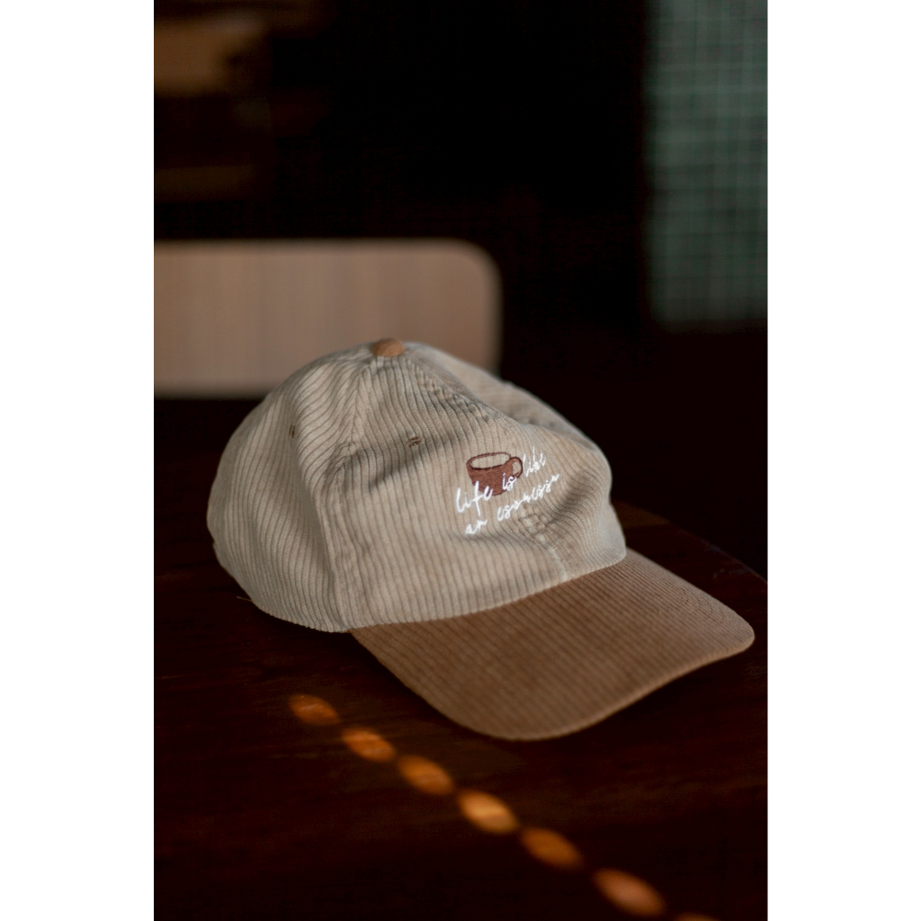 Shallow cap (Corduroy) "LIFE IS LIKE AN ESPRESSO"
