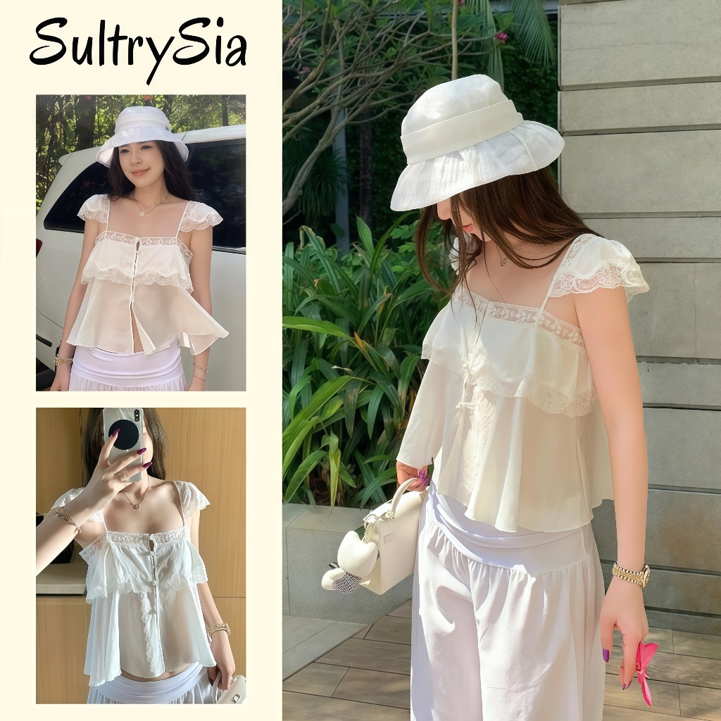 SultrySia  เสื้อสายเดี่ยวสีขาวเกาหลี ผ้านุ่มลื่น ทรงมินิมอล ใส่สบาย คอกลม สไตล์ลำลอง(FY2946)