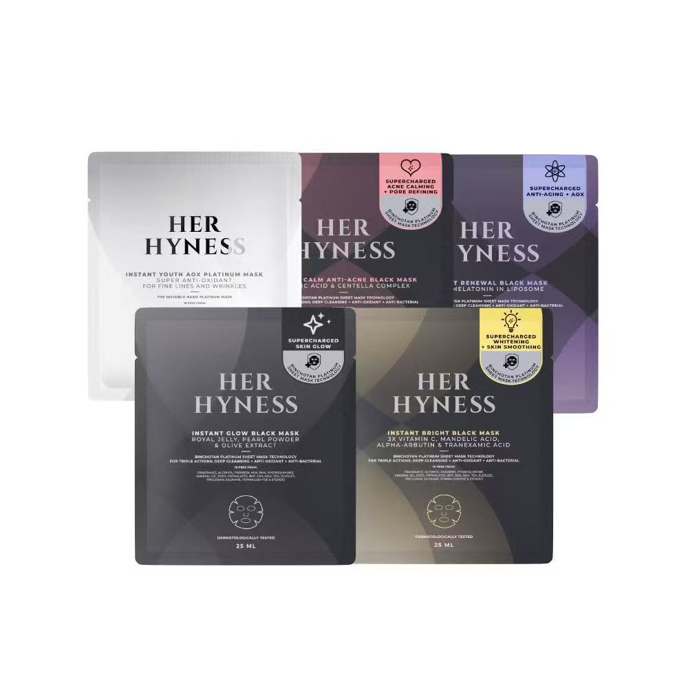 พร้อมส่ง มาส์ก ขาว / ดำ HER HYNESS Instant Youth Aox Platinum Mask INSTANT GLOW BLACK white