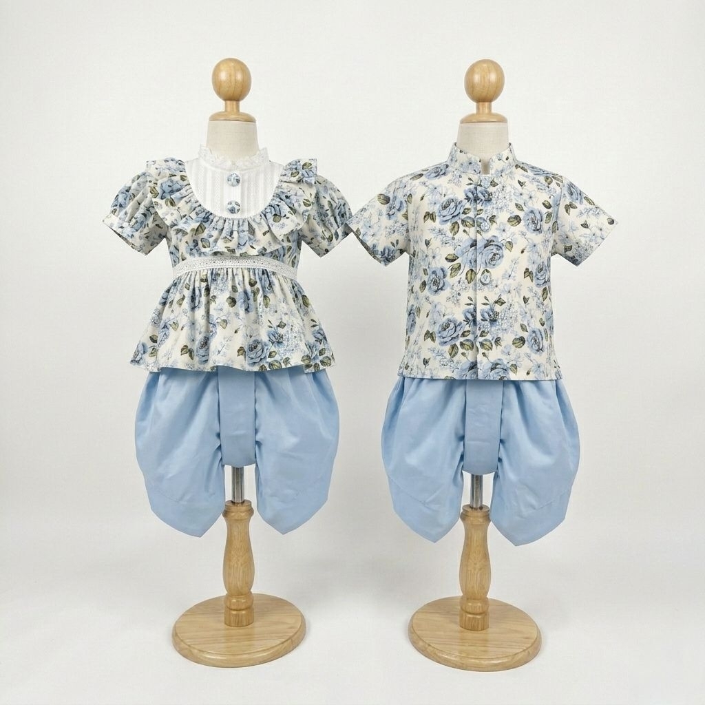 ชุดไทยคู่ชายหญิง ชุดไทยเด็กผู้หญิง ชุดไทยเด็กผู้ชาย ชุดไทยลายดอก