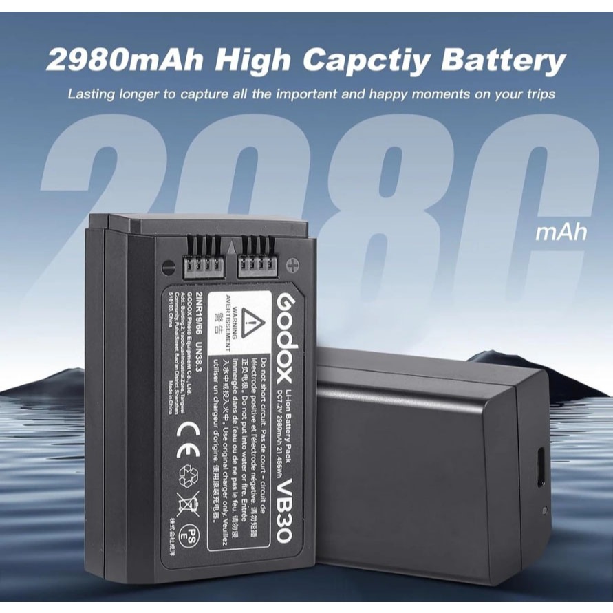Godox Battery VB30 แบตเตอรี่ V1 V1Pro V100 GODOX VB22 for แฟลช V480 V350 ชาร์จแบตผ่าน Type-C ได้