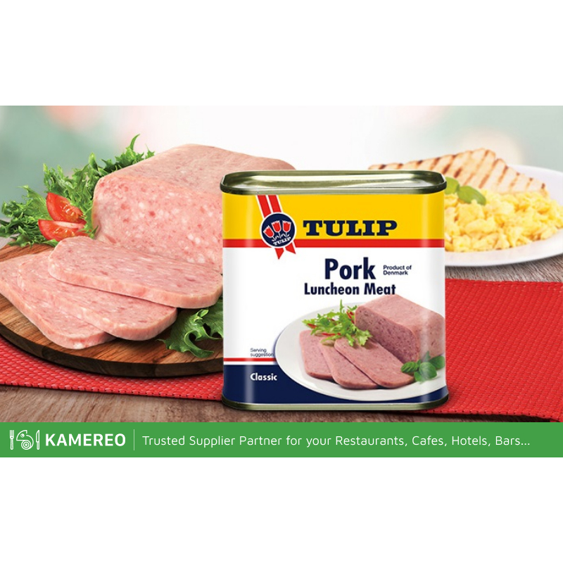 แฮมหมู แฮมกระป๋อง - Tulip Pork Ham 340g แฮมทิวลิป Tulip Pork Luncheon Meat