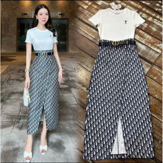 ชุดเซตสวยหรู!!! S-L Set3ชิ้น เสื้อยืดสีขาวแขนสั้น+กระโปรงผ้า…