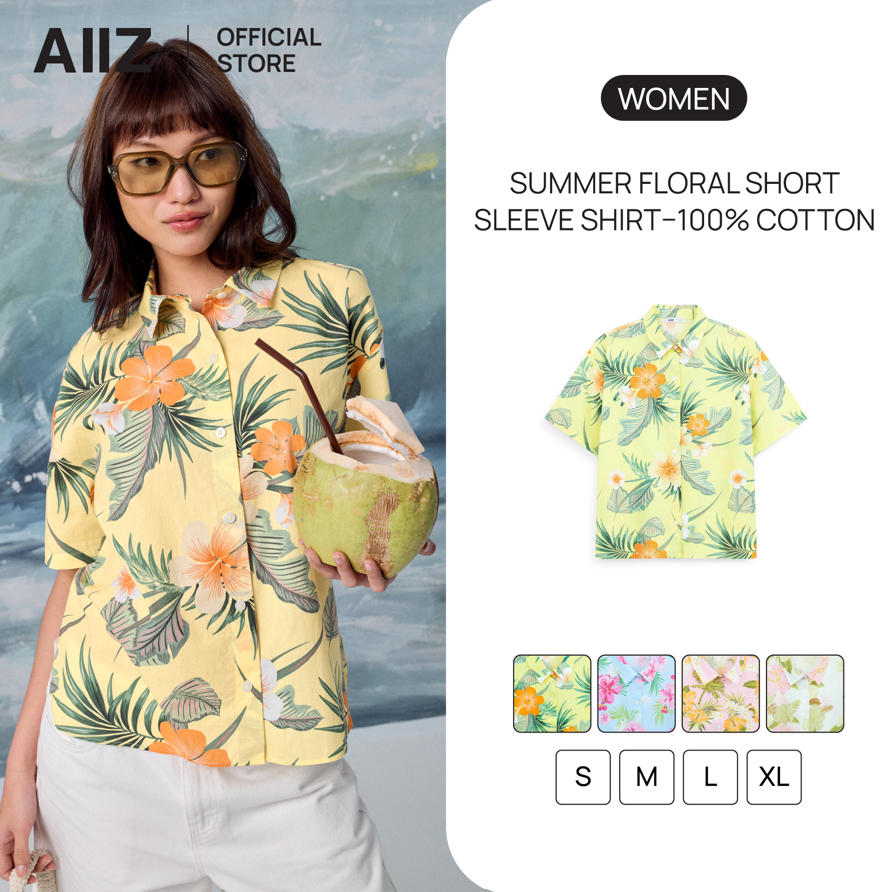 AIIZ Songkran Traveler เสื้อเชิ้ตซัมเมอร์ลายดอก ทรง Crop คอตตอน 100%