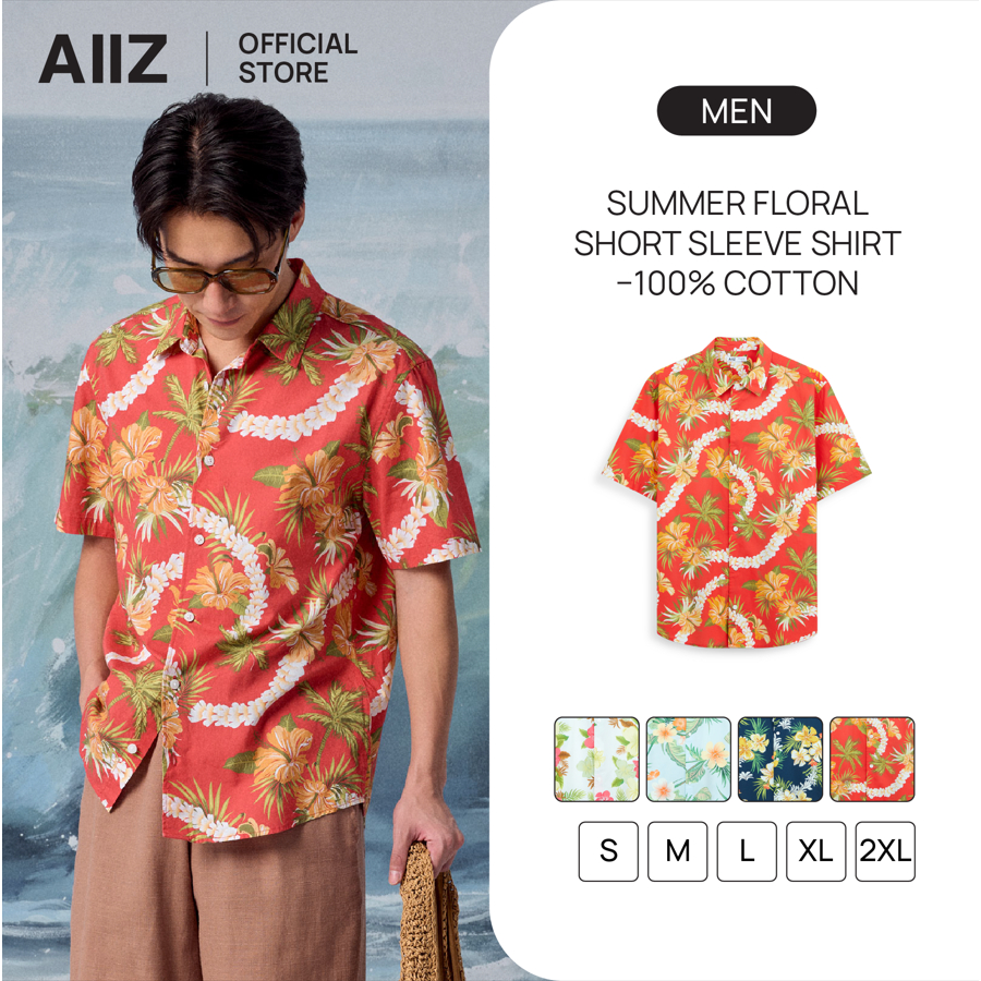 AIIZ Songkran Traveler เสื้อเชิ้ตซัมเมอร์ลายดอก ทรง Regular คอตตอน 100%