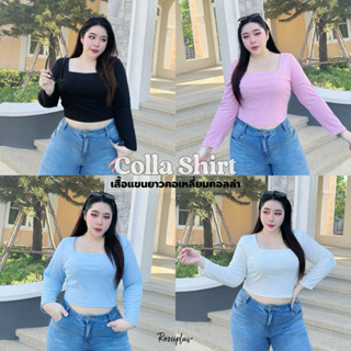 𝗖𝗼𝗹𝗹𝗮 𝗦𝗵𝗶𝗿𝘁 เสื้อครอปคอเหลี่ยมแขนยาว🍙🍡สาวอวบ มีส่งด่วน | roz…