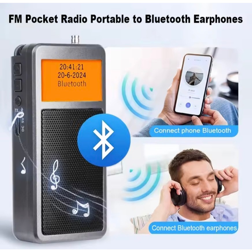 HRD-205 มินิบลูทูธแบบพกพาวิทยุ Pocket DSP วิทยุ FM สเตอริโอไร้สายลําโพงบลูทูธนาฬิกาปลุก Backlight หน้าจอ Rechargea