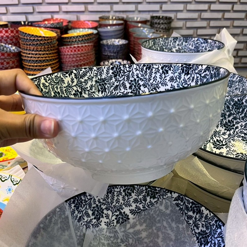 ถ้วยเซรามิก 8.5 นิ้ว ถ้วยแกง ถ้วยชามลายคราม ทำจากเซรามิคเนื้อดี เข้าไมโครเวฟได้