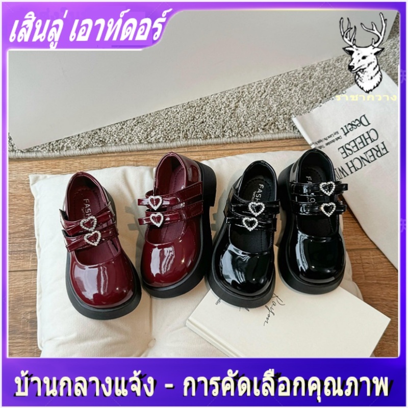 รองเท้าเด็กผู้หญิง สไตล์เจ้าหญิง สีดำ ติดโบว์ หนังนุ่ม หัวมน ใส่ออกงาน ปาร์ตี้ เต้นรำ