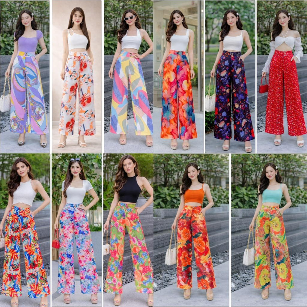 รวมดอกไม้ลายสวยๆ🌼🌻🔥กางเกงขากระบอกเอวสูง (ผ้าลายกราฟฟิก) ผ้าเนื้อพริ้ว มีพร้อมส่งจ้า