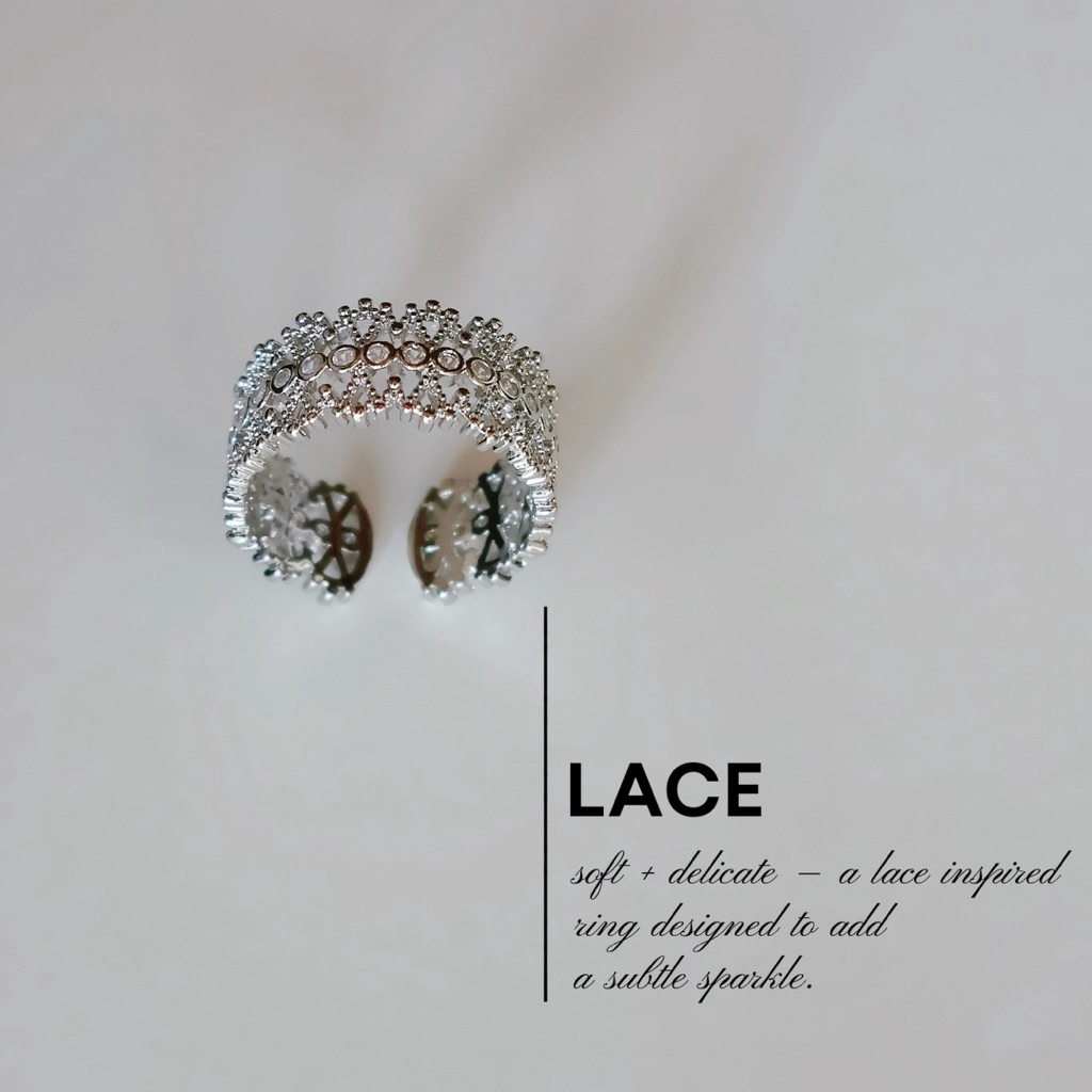 gigaglam lace ring | แหวนฟรีไซส์ลายลูกไม้ Copper–Plated White Golden