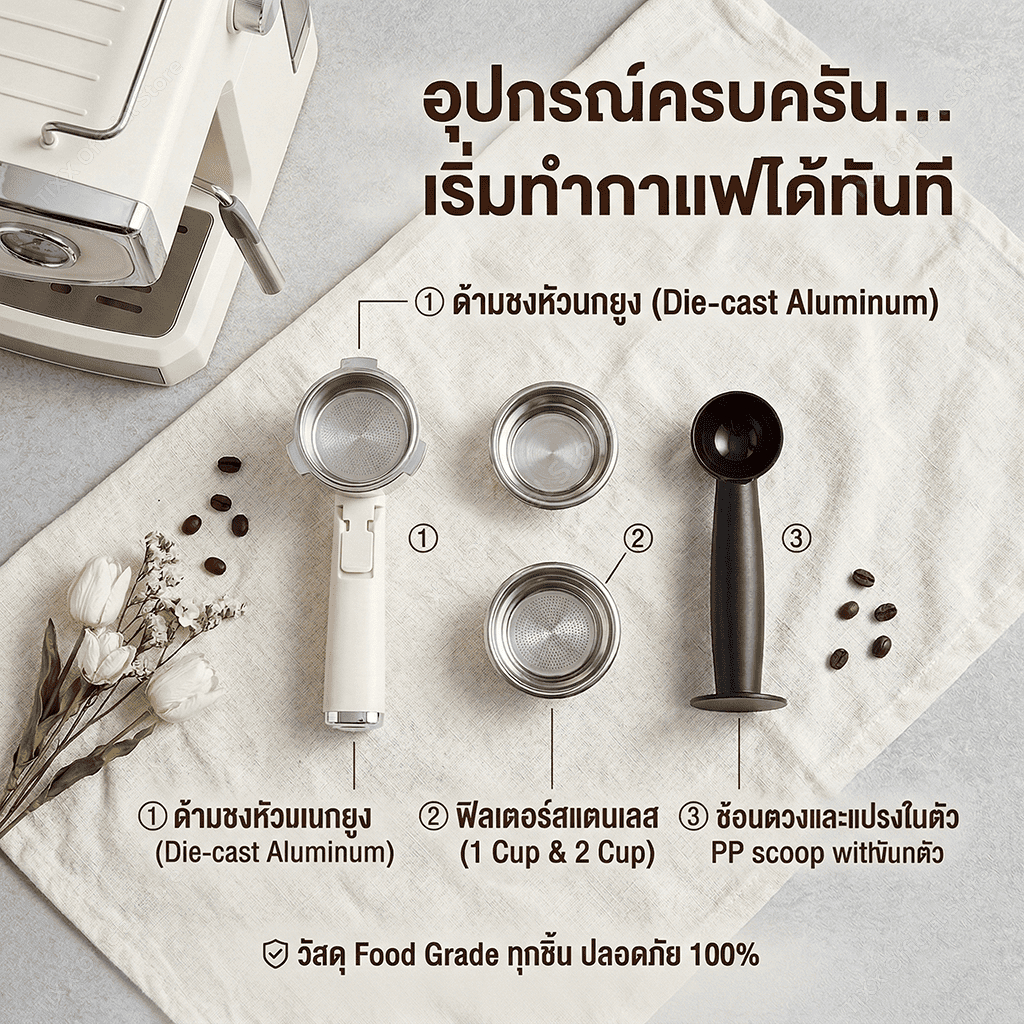 เครื่องชงกาแฟเดี่ยว 1.6L ดีไซน์วินเทจทันสมัย ขนาดกะทัดรัด รูปที่ 6