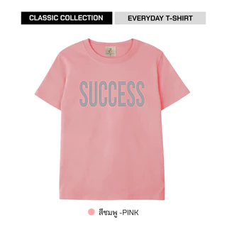 เสื้อยืดคอกลม แขนสั้น ผ้านุ่ม ใส่สบาย ไม่หด ไม่ต้องรีด ลายสกรีน SUCCESS ใส่ได้ทั้งผู้ชายและผู้หญิง