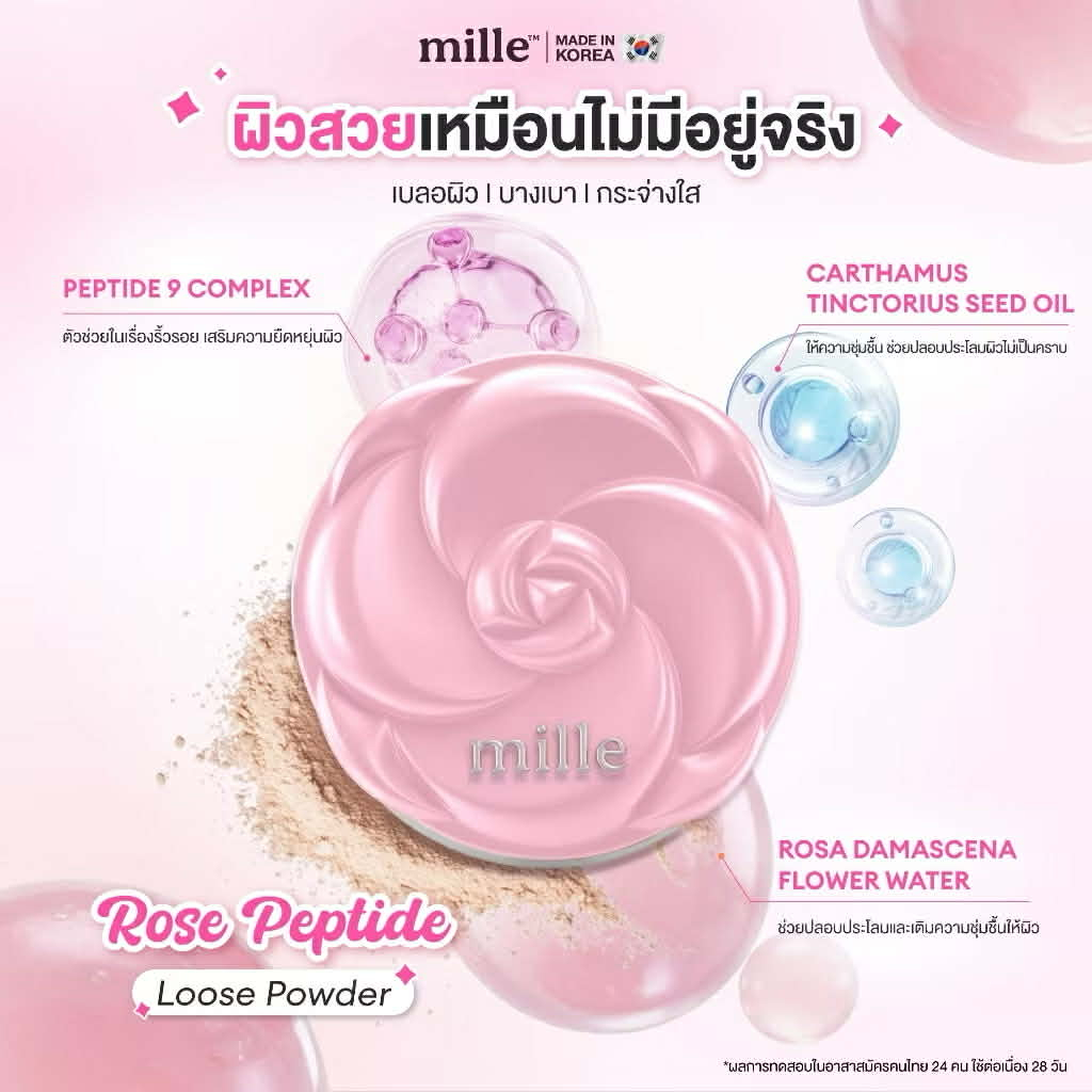 Mille Rose Peptide Loosed Powder 20g แป้งฝุ่นคุมมัน โปร่งแสง มิลเล่ เข้าได้กับทุกสีผิว ติดทนนาน.