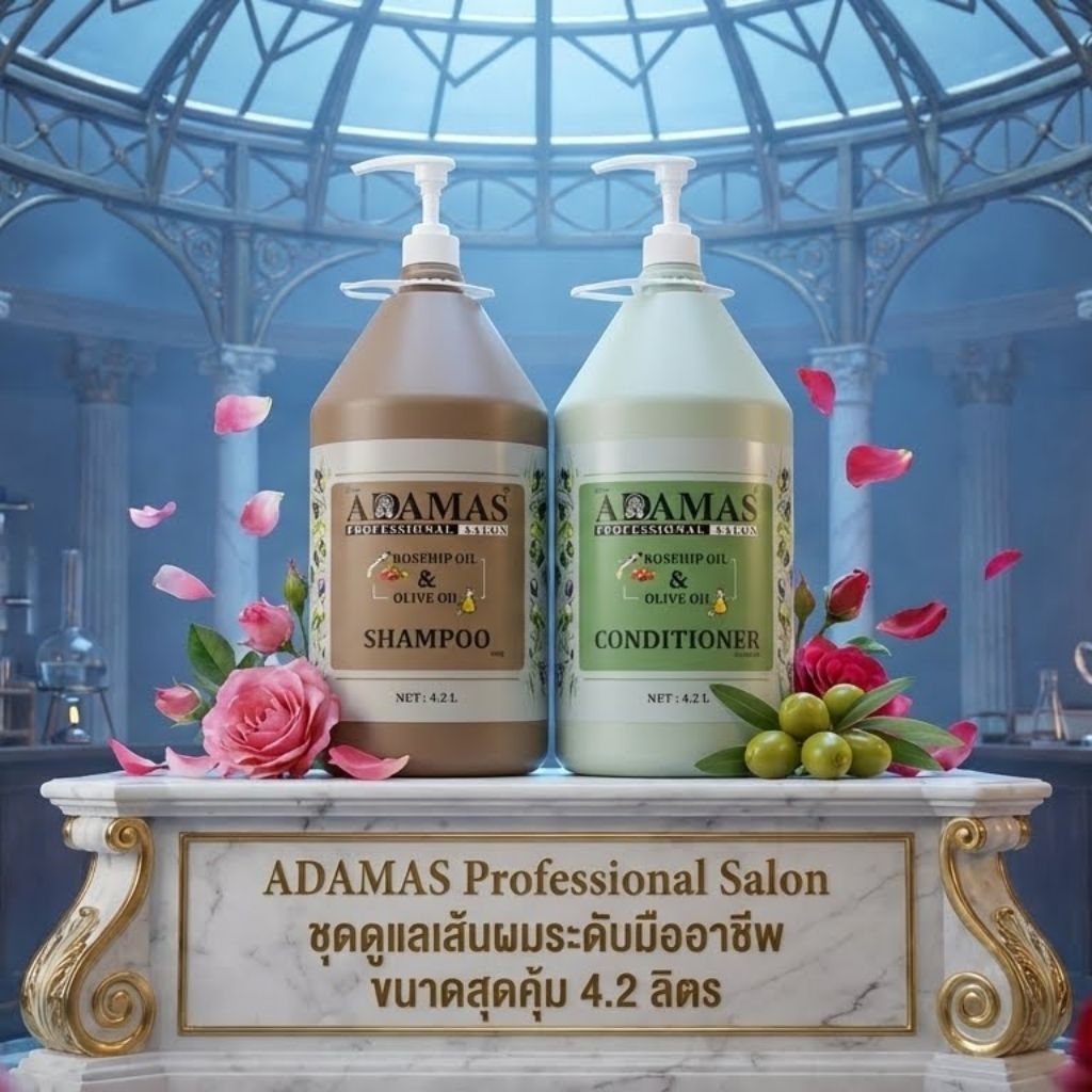ชุดแชมพูและครีมนวดผมสูตรพิเศษADAMAS Rosehip Oil & Olive Oil ขนาดคุ้มค่า 4.2 ลิตร