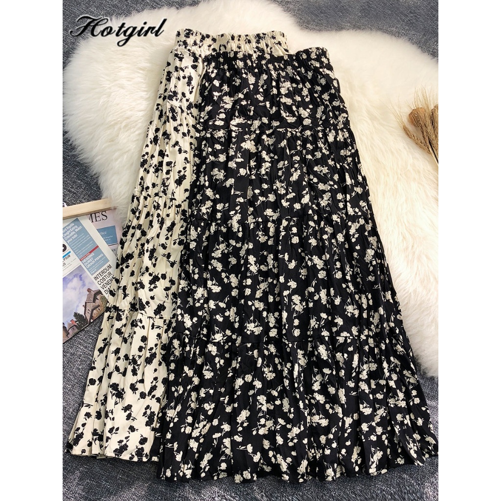 Hotgirl พร้อมส่ง กระโปรงทรงเอ กระโปรงเอวสูงแฟชั่นสตรี แบบยาว ลายดอกไม้สุดน่ารัก สไตล์เกาหลีหวานๆ
